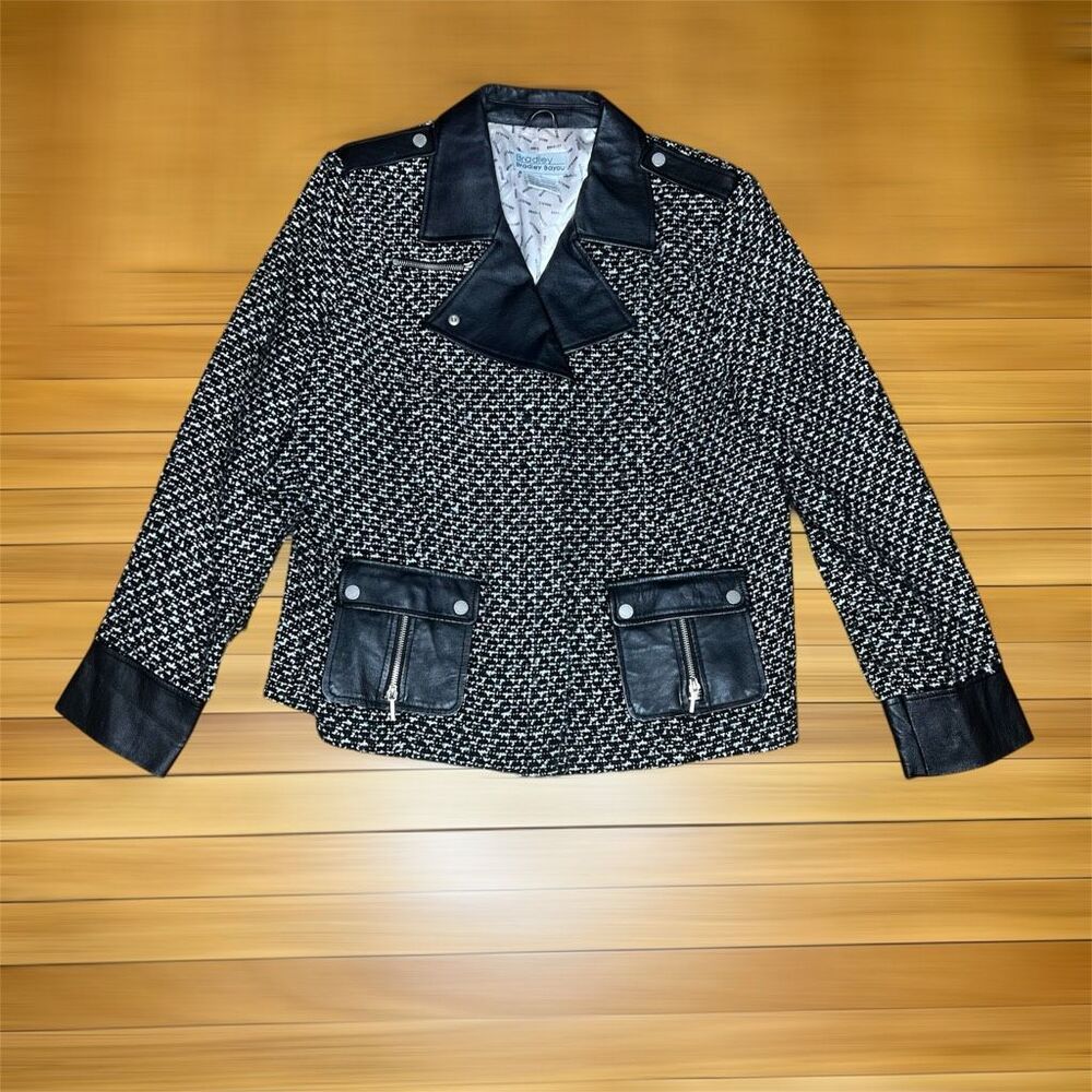 Bradley Bayou, Vintage Y2K Tweed & Leather Tweed Jacket Blazer, Women’s Large